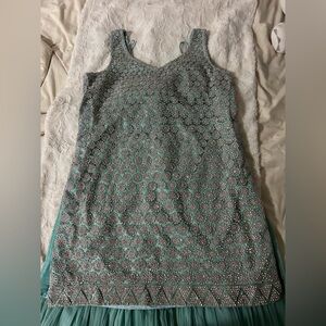 Teal/Blue Heavy Sharara Suit and palazzo